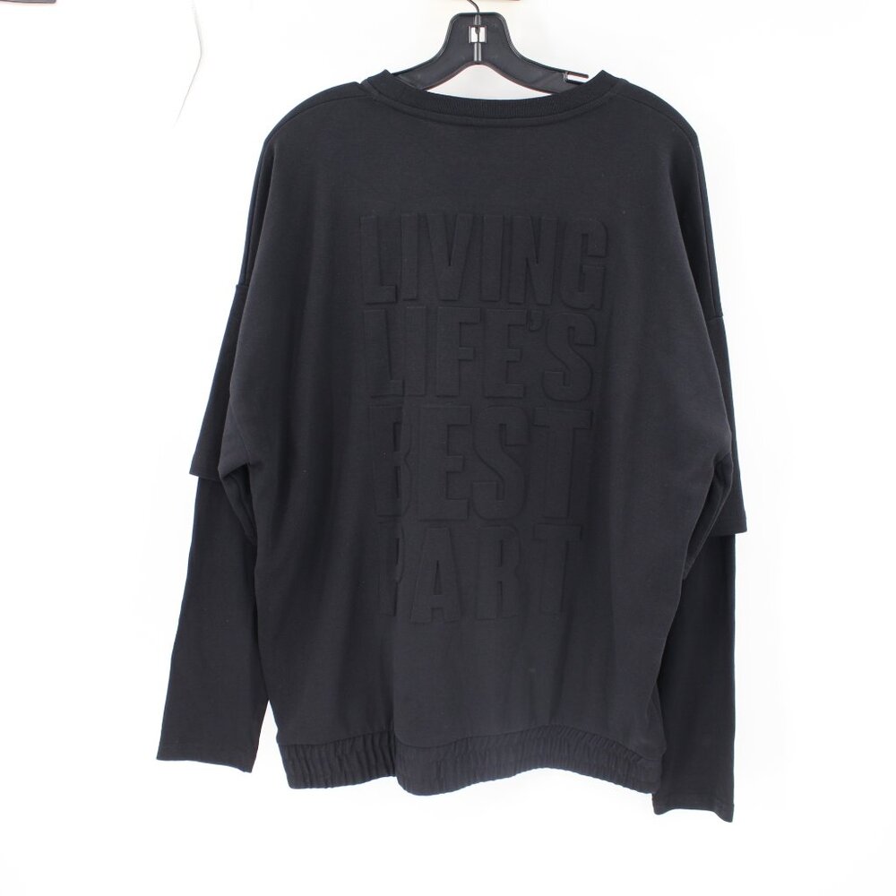 NWT zara sweatshirt women's Small Eyes and mind open black cotton pullover top